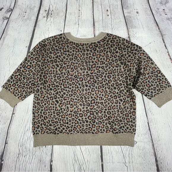 ANTHROPOLOGIE metallic leopard print 3/4 sleeve sweater top, size XS - Picture 9 of 16